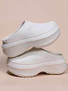 Women's Solid Color Mules, Casual Garden Shoes, Comfortable Waterproof Slouchy Shoes, Bird Nest Shoes, Couple's Beach Shoes, Black Plus Size Casual Shoes - White - View 1