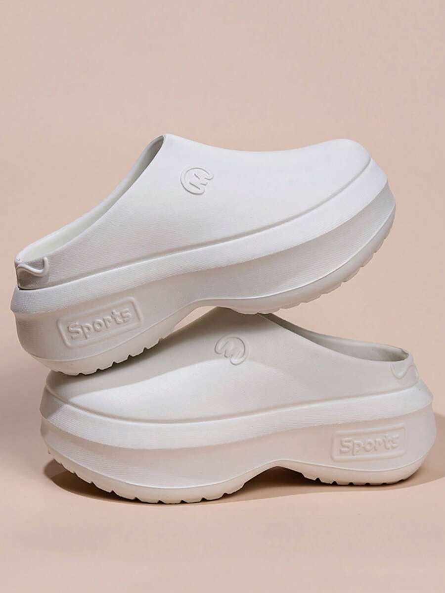 Women's Solid Color Mules, Casual Garden Shoes, Comfortable Waterproof Slouchy Shoes, Bird Nest Shoes, Couple's Beach Shoes, Black Plus Size Casual Shoes - White - View 1