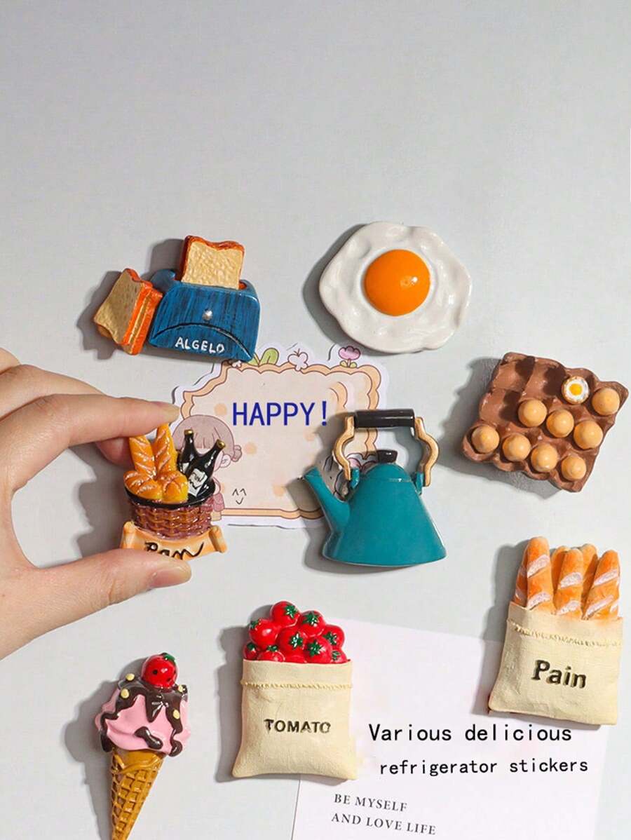 Imanes de nevera con diseños de comida,imanes decorativos y divertidos para el refrigerador, imanes grandes y resistentes de resina para decorar la cocina, mejor regalo - Multicolor - Ver 1