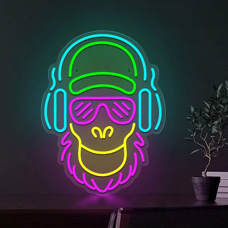 1pc DJ Monkey LED Neon Lighted Sign Acrylic Back Panel USB Dimmer ...