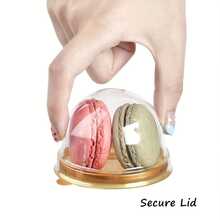 FANTEXY 100Pcs Clear Plastic Mini Cake Boxes With Dome Lids, Mini Cake Containers For Mini Cupcake, Muffin, Chocolate Covered Cookie, Strawberry, Mooncake And More - Gold - View 5