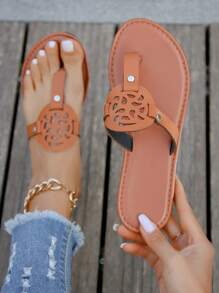 Braune, Lässige Slip-on-flip-flops Für Damen, Modische, Flache, Große Strandsandalen, lässig-hausschuhe Für Den Außenbereich
