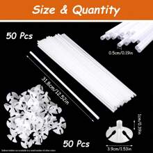 50 件白色气球棒、白色塑料气球棒支架、带杯子的塑料白色气球棒、可重复使用的气球支架套装，适用于生日派对、婚礼、周年纪念装饰