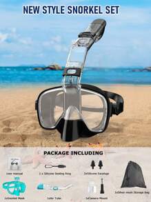 Half Face Snorkel Mask - Foldable, Dry Type, Multifunctional Snorkel Mask With 180° Panoramic View, Anti-Fog & Leak-Proof, Suitable For Adults With Camera Mount Diving Equipment, Beach Essentials, Beach Accessories, Pool Float - Black - View 3