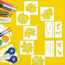 Large Flower Stencils, 10pcs Reusable Flower Stencils For Painting On Wood, Sunflower Peony Flower Stencils For Painting On Wood Garden Fence Wall Decor, Flower Templates For Painting - White - View 3