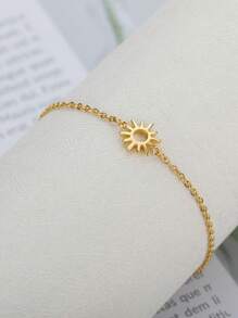 女士太阳空心手链 不锈钢手链 复古向日葵手链 波西米亚风珠宝配饰 情人节、妈妈、母亲、母亲节、礼物 - 不銹鋼腳鍊 - 查看 5