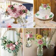 7/12/17/22/27 件假泡沫玫瑰花带茎薰衣草适用于 DIY 婚礼伴娘新娘花束中心装饰派对家居装饰（无盒，OPP 袋包装），情人节，礼物 - 藕粉色 - 查看 8