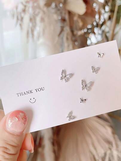 3 أزواج من أقراط فراشة برينستون معدنية فضية، مجموعة مجوهرات أنيقة وجذابة للنساء، بدون بطاقة كرتونية