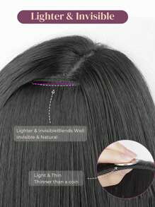 Black Hair Extensions Straight 22" Clips Hair Pieces For Women - Black - View 5