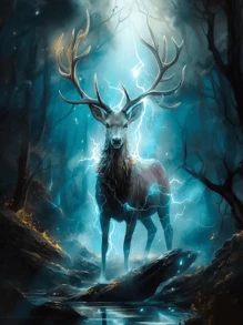 5D Diamond Painting Kit Lightning Deer Full Round Diamond For Adults, DIY Paint & Diamond Art Crystal Embroidery Cross Stitch Art Craft Wall Office Decor 30x40cm/40x50cm