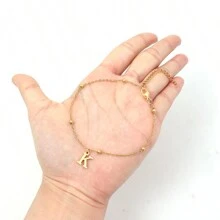 1 Pc Hot Fashion Initial Stainless Steel Bead Chain Anklet For Women - Yellow Gold - View 3