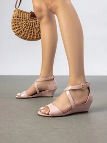 Women Wedge Sandals Adjustable Ankle Strap Open Toe Platform  Low Wedge Work Valentine's Day Wedding Party  Dating Prom Pump Wedge Sandals - 杏色 - 查看 3