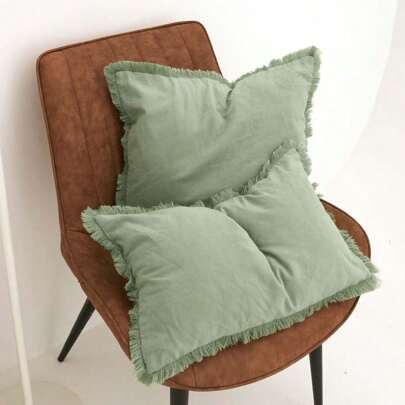 1 Funda De Almohada Bordeada De Borlas Verdes Claras, Funda De Cojín Para Sofá De Estilo Nórdico Simple Para Decoración De Hogar Y Oficina