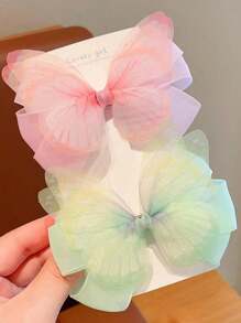2pcs Girls' Mesh Butterfly Ribbon Hair Clips (Packaging Style Random) - Multicolor - View 3