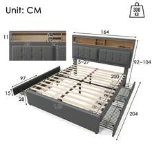 Sweiko Sweiko gestoffeerd bed, tweepersoonsbed met 4 laden & USB-aansluiting, 160*200cm,gestoffeerd bed met 4 laden & USB-aansluiting, gestoffeerd bed 160x200cm, in hoogte verstelbaar hoofdeinde, houten lattenbodem (zonder matras)