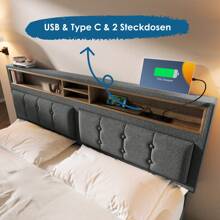 Sweiko Sweiko gestoffeerd bed, tweepersoonsbed met 4 laden & USB-aansluiting, 160*200cm,gestoffeerd bed met 4 laden & USB-aansluiting, gestoffeerd bed 160x200cm, in hoogte verstelbaar hoofdeinde, houten lattenbodem (zonder matras)