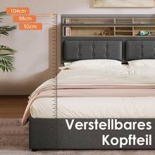 Sweiko Sweiko gestoffeerd bed, tweepersoonsbed met 4 laden & USB-aansluiting, 160*200cm,gestoffeerd bed met 4 laden & USB-aansluiting, gestoffeerd bed 160x200cm, in hoogte verstelbaar hoofdeinde, houten lattenbodem (zonder matras)