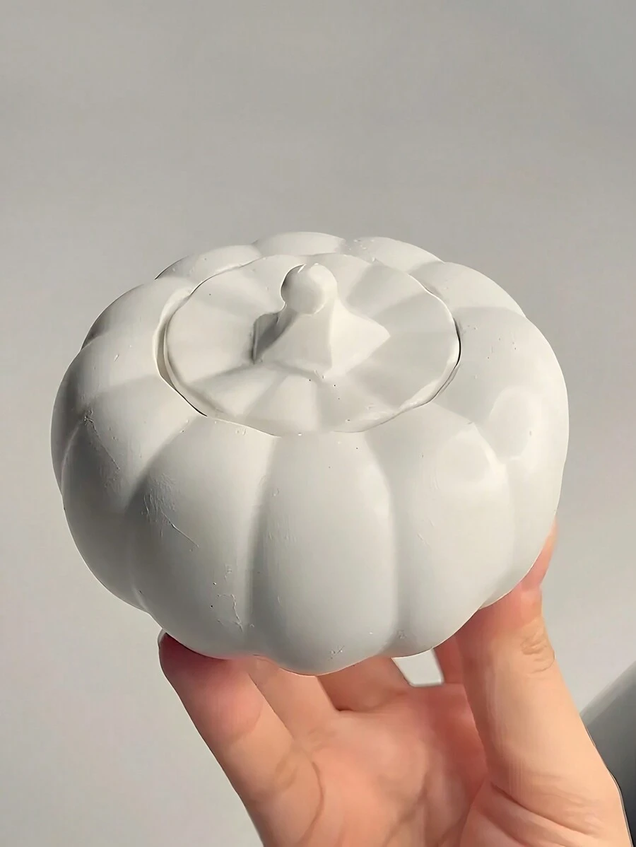 Handmade DIY Halloween Decoration Pumpkin Shaped Plaster Mold, Round Pumpkin With Lid Storage Box, Resin Casting Silicone Candle Mold