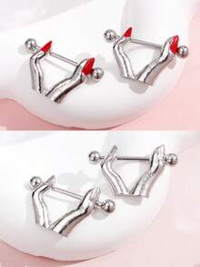 1pair Fashionable Stainless Steel Nipple Rings Finger Rings Piercing Skin Jewelry For Women - Multicolor - View 10