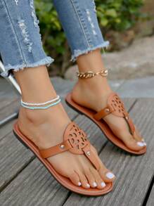 Braune, Lässige Slip-on-flip-flops Für Damen, Modische, Flache, Große Strandsandalen, lässig-hausschuhe Für Den Außenbereich