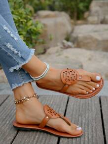 Braune, Lässige Slip-on-flip-flops Für Damen, Modische, Flache, Große Strandsandalen, lässig-hausschuhe Für Den Außenbereich