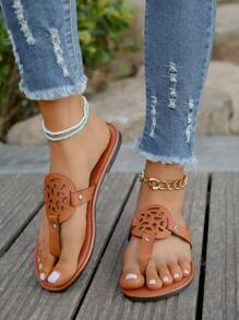Braune, Lässige Slip-on-flip-flops Für Damen, Modische, Flache, Große Strandsandalen, lässig-hausschuhe Für Den Außenbereich