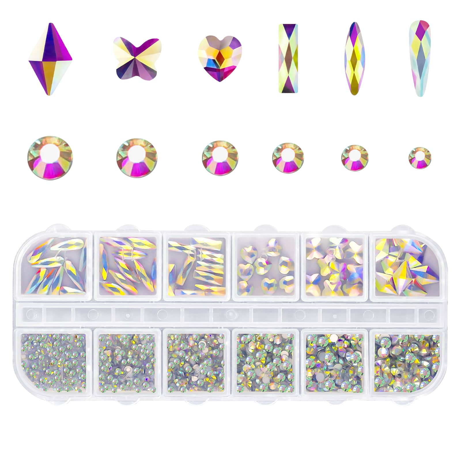 12 Grid Manicure Special Shaped 3D Diamond Nail Rhinestone Decoration Set, Nail Art Jewelry Diamond Is Suitable For French Style, Holiday Parties, Weddings, Girl's Face, Eyes, Body, Clothing Nail Art DIY Decoration.