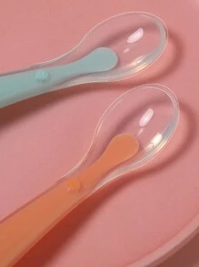 Cuchara para alimentar bebés con punta de silicona suave, suministros para la hora de las comidas de bebés para arroz/puré/alimentación - Naranja - Ver 7