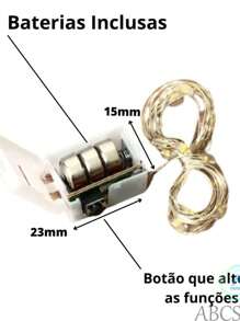 Kit 10 Fio De Led 2 Metros Fada Para Decoração De Natal / Ano Novo / Natal / Casamento De Bateria - Amarelo mostarda - Visão 4