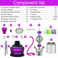 Hookah Set With Everything 2 Hose 16" Premium Hookah Shisha Set - Purple - View 4
