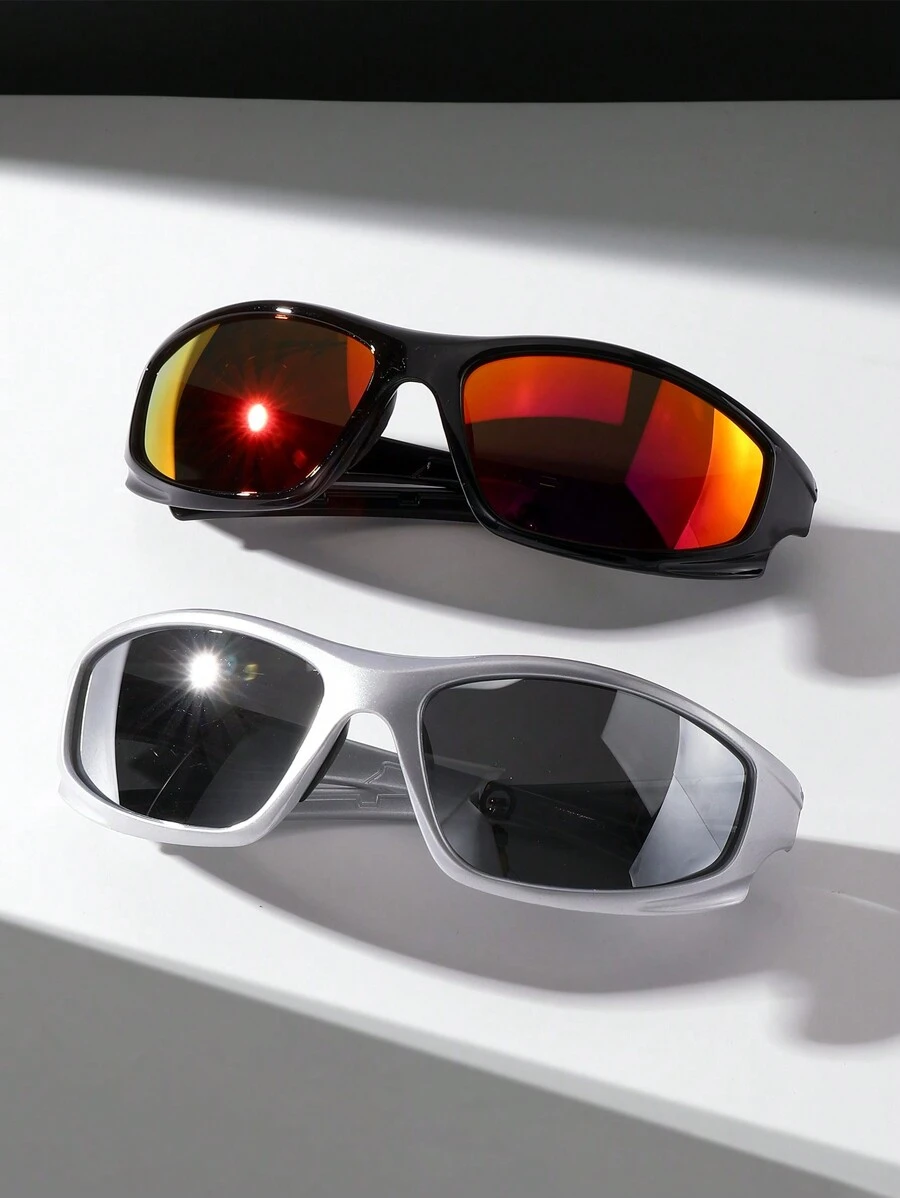 2 chiếc kính thời trang thể thao Y2K nhiều màu hồng cho nam, thích hợp cho đạp xe ngoài trời, kính thời trang cho cặp đôi đi nghỉ hè ở bãi biển, ngoài trời, du lịch - bạc đỏ - Xem 1