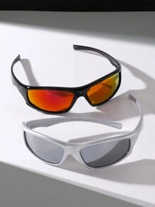 2 chiếc kính thời trang thể thao Y2K nhiều màu hồng cho nam, thích hợp cho đạp xe ngoài trời, kính thời trang cho cặp đôi đi nghỉ hè ở bãi biển, ngoài trời, du lịch - bạc đỏ - Xem 2