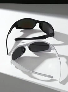 2 chiếc kính thời trang thể thao Y2K nhiều màu hồng cho nam, thích hợp cho đạp xe ngoài trời, kính thời trang cho cặp đôi đi nghỉ hè ở bãi biển, ngoài trời, du lịch - bạc đỏ - Xem 3