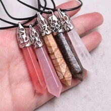 1入組50*10mm天然寶石水晶項鍊PU皮繩情侶禮物吉祥石項鍊六角柱長吊墜項鍊男女珠寶項鍊代理批發 - 天然石 - 查看 3
