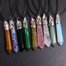 1入組50*10mm天然寶石水晶項鍊PU皮繩情侶禮物吉祥石項鍊六角柱長吊墜項鍊男女珠寶項鍊代理批發 - 天然石 - 查看 6