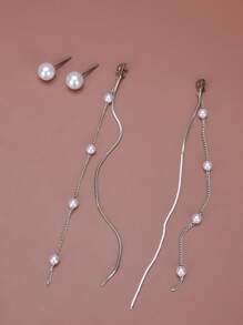 1副女士流蘇耳環，假珍珠長耳環適合日常佩戴 - 金黃色 - 查看 9