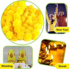 Decoración de guirnalda de tagetes, 1/5 guirnalda artificial de tagetes de 60 pulgadas (aproximadamente 1,5 metros) de largo, decorada con guirnalda de bodas, adecuada para viniha, bodas, eventos y otras ocasiones. - Amarillo - Ver 3