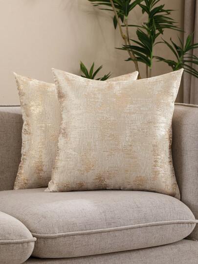 Miater 2pcs Metallic Jacquard Geometric Pattern Pillowcase