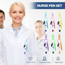 1 Set Mini Highlighter Nurse Pen Pack Set Nurse Pens For Badge Include Tip Highlighter Permanent Marker Pen Retractable Ball Pen With Nursing Keychain Clip - Green - View 5