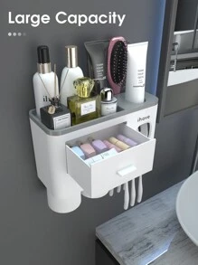 J'ai des porte-brosses à dents pour salles de bain, 2 tasses porte-brosse à dents montées au mur avec distributeur de dentifrice - plateau grande capacité, tiroir cosmétique - décoration de salle de bain et accessoires de salle de bain, décoration d'automne, rentrée scolaire