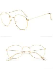 1PC Retro Glasses Metal Frame Small Fresh Plano Lenses 3447 Round Frame Frame Fashionable Men's Frame Glasses - Gold - View 4