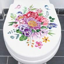 1張防水自黏花和蝴蝶裝飾廁所貼紙,為您的浴室增添浪漫氛圍 - 彩色 - 查看 12