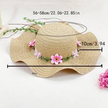 1pc Women's Flower Decorated Woven Straw Hat With Wide Brim And Adjustable Headband For Sun Protection, Suitable For Daily Outings, Beach, Vacation, Etc. Various Colors Available Boho Valentine's Day Valentines - Multicolor - View 9