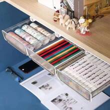 Desk Drawer Storage Box, Office Desk Organizer Stationery Hidden No-Drill Shelf For Under Desk - White - View 6