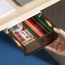 Desk Drawer Storage Box, Office Desk Organizer Stationery Hidden No-Drill Shelf For Under Desk - White - View 4