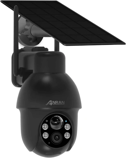 ANRAN Outdoor WiFi Solar Überwachungskamera, 360° PTZ Überwachungskamera mit Batterien, Nachtsicht Farbe, Bidirektionales Audio, AI/PIR Human Detection, Sirene, Alexa, Q03 Schwarz Max