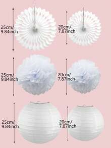 1入套/6入組白色紙燈籠風扇：完美的婚禮或派對裝飾品！白色婚禮裝飾套裝,包括紙花球、燈籠、折扇花卉-完美適用於婚禮、生日、派對、慶祝活動和情人節-園藝裝飾已附帶,白色圓形紙燈籠和白色掛燈籠婚禮派對裝飾品 - 白色 - 查看 3