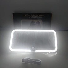 1pc White Led Three-Color Car Visor Makeup Mirror With Lights And Comb, Suitable For Car Sun Visor - White - View 7