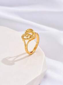 1只新款時尚極簡空心心形字母細節開口戒指,銅製,適用於女性,日常佩戴,生日禮物 - 戒指 - 查看 14