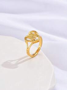 1只新款時尚極簡空心心形字母細節開口戒指,銅製,適用於女性,日常佩戴,生日禮物 - 戒指 - 查看 30